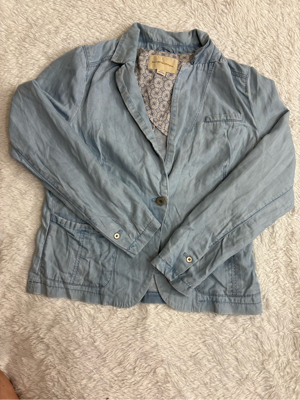 Pilcro Anthropologie Chambray Blazer Blue Jacket Boho Coastal
Chic Resort Sz L - Picture 3 of 13